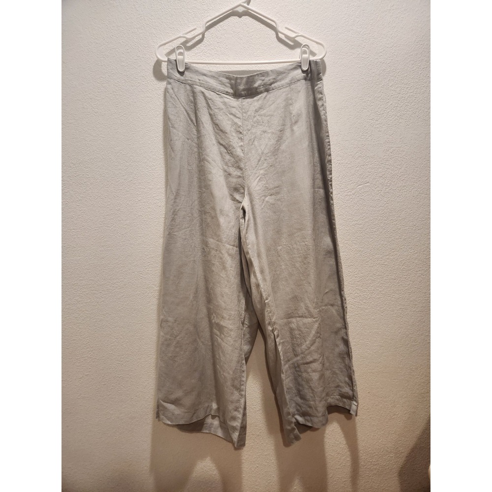 FLAX Linen Wide Leg Pull On Pants‎ M NWOT Made Lithuania Elastic Waist